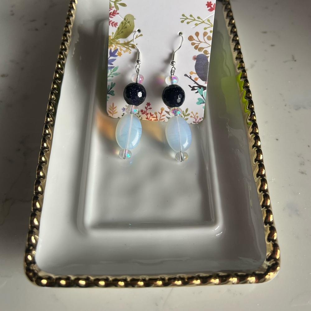 Elegant Blue and White Dangle Earrings